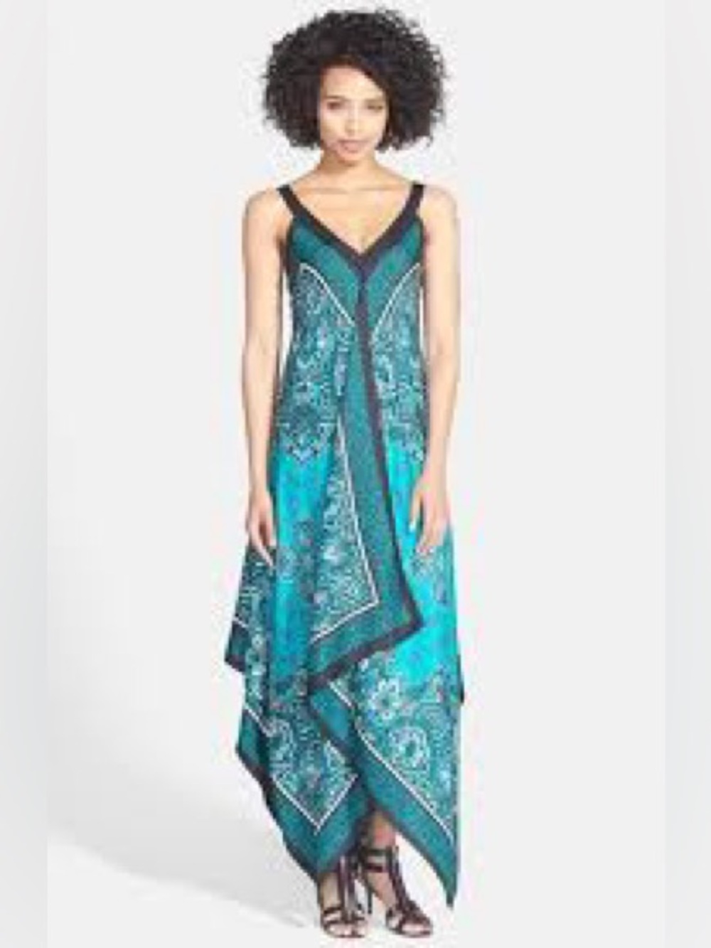 ‼️Michael Kors‼️Rare Teal Paisley Handkerchief Hem Maxi Dress Size L XL